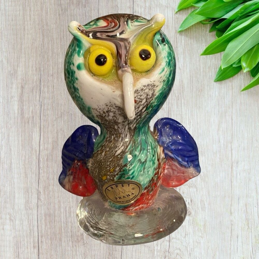 Glass Owl Hand Blown ERPET PRAHA CZECH REPUBLIC